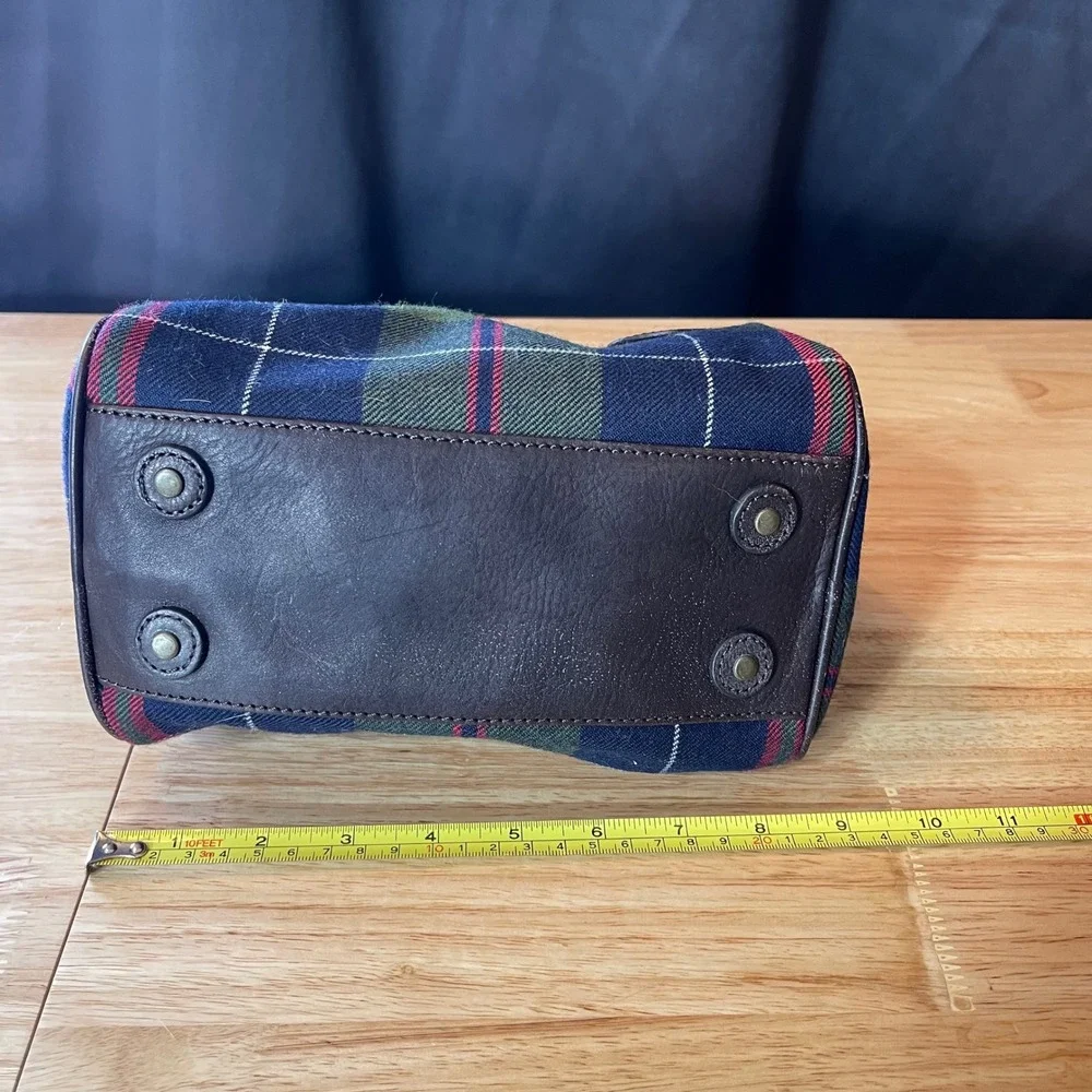 J. Crew Plaid Wool Leather Satchel Bag Green Navy Brown Tartan Doctor Bag